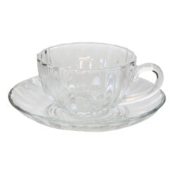 Set de 6 cesti din sticla cu farfurii 150 ml