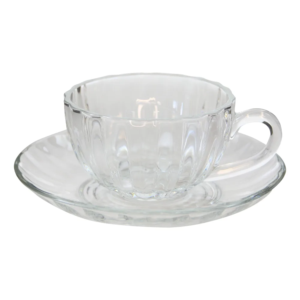 Set de 6 cesti din sticla cu farfurii 150 ml