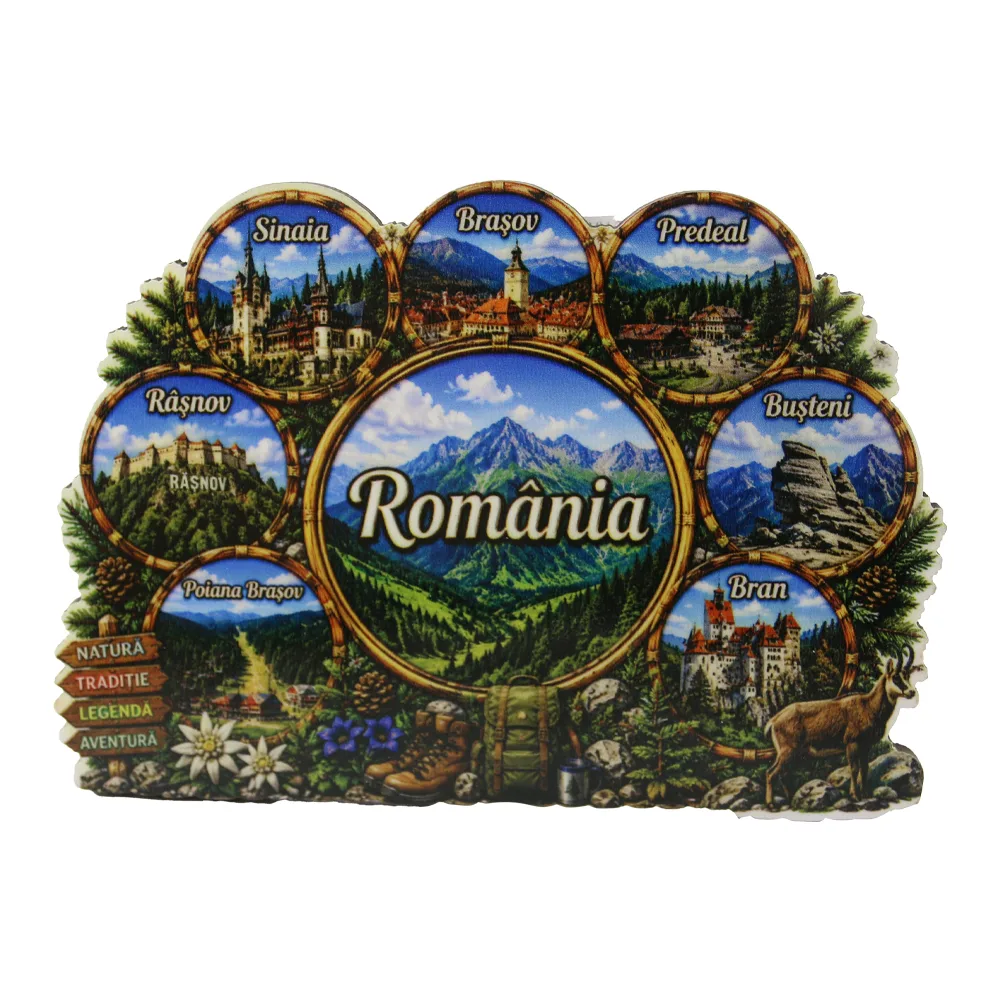 Magnet de frigider din lemn Romania 13.5 x 9.5 cm