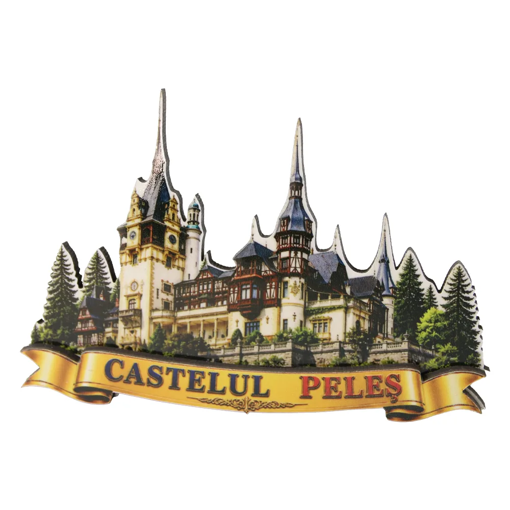 Magnet de frigider din lemn Castelul Peles 14 x 10 cm