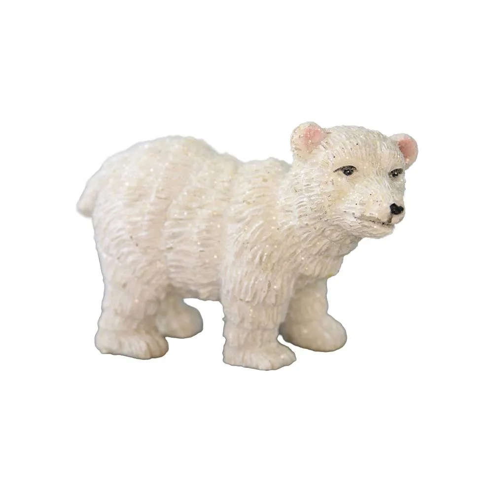 Figurina decorativa Urs polar din rasina cu sclipici 8 x 5 cm