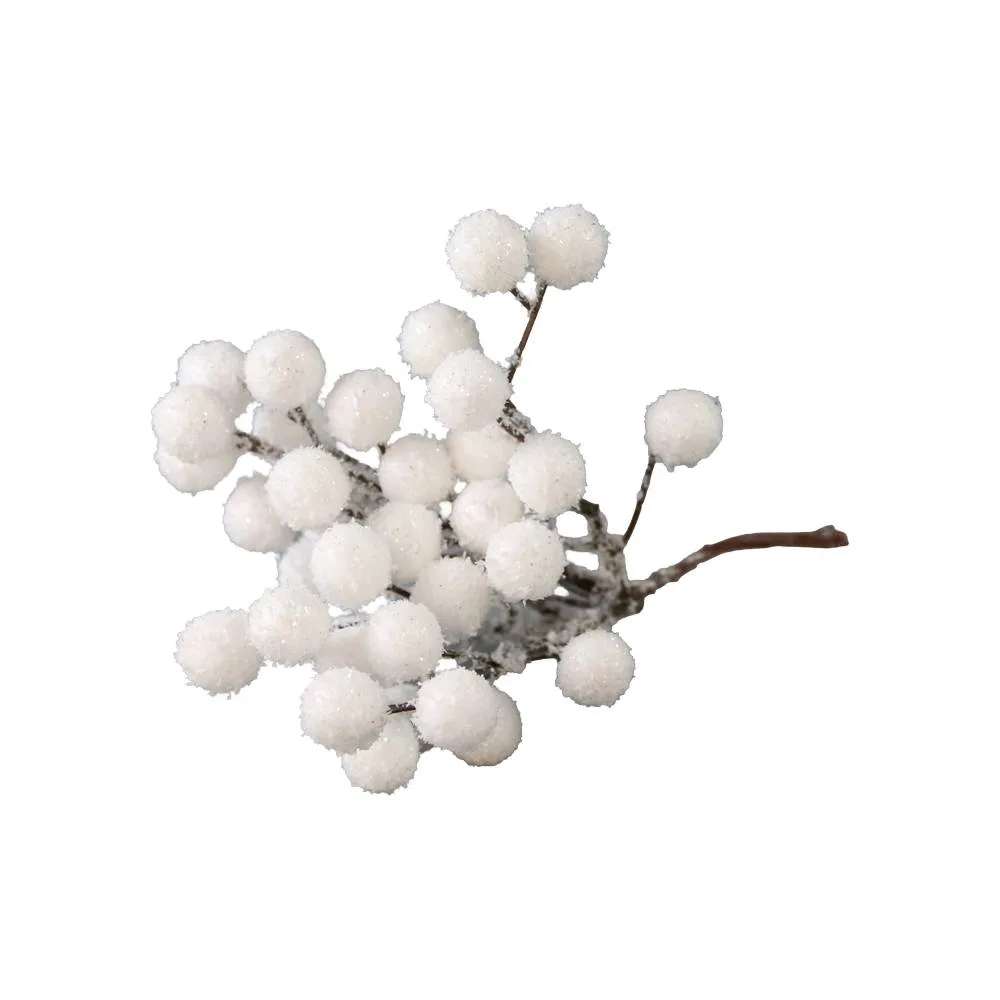 Pick decorativ cu bobite albe si sclipici 17 cm