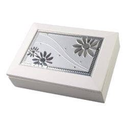 Caseta de bijuterii din lemn cu placa metalica florala 18 x 12.5 cm