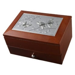 Caseta de bijuterii din lemn cu placa metalica si sertar 18 x 12.5 cm