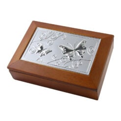 Caseta de bijuterii din lemn cu placa metalica florala 18 x 12.5 cm