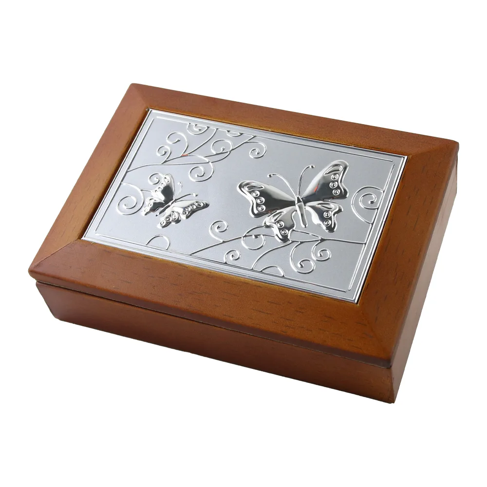 Caseta de bijuterii din lemn cu placa metalica florala 18 x 12.5 cm