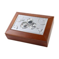 Caseta de bijuterii din lemn cu placa metalica florala 18 x 12.5 cm