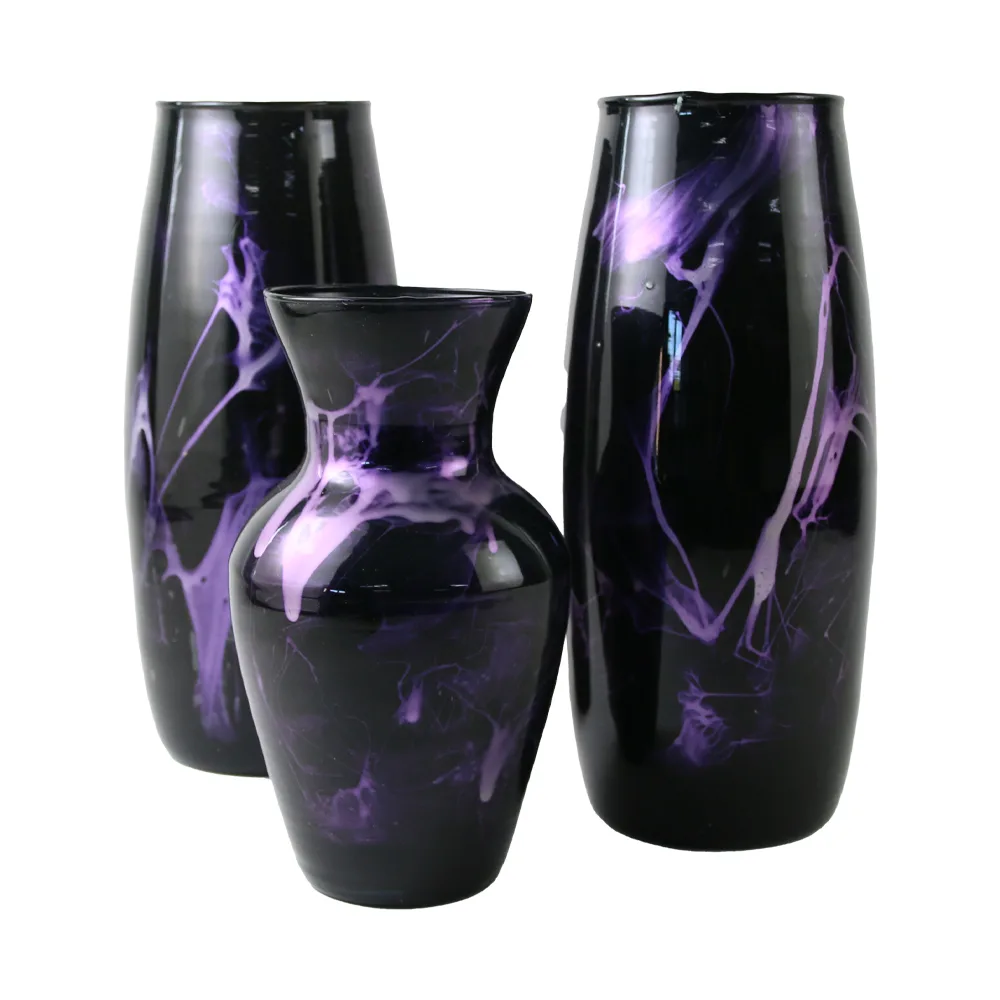 Set 3 vaze din sticla negru cu mov 27.5/21 cm - Gold Glass