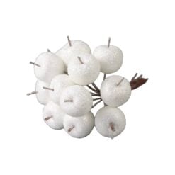 Pick decorativ cu 12 mere cu glitter alb 10 cm
