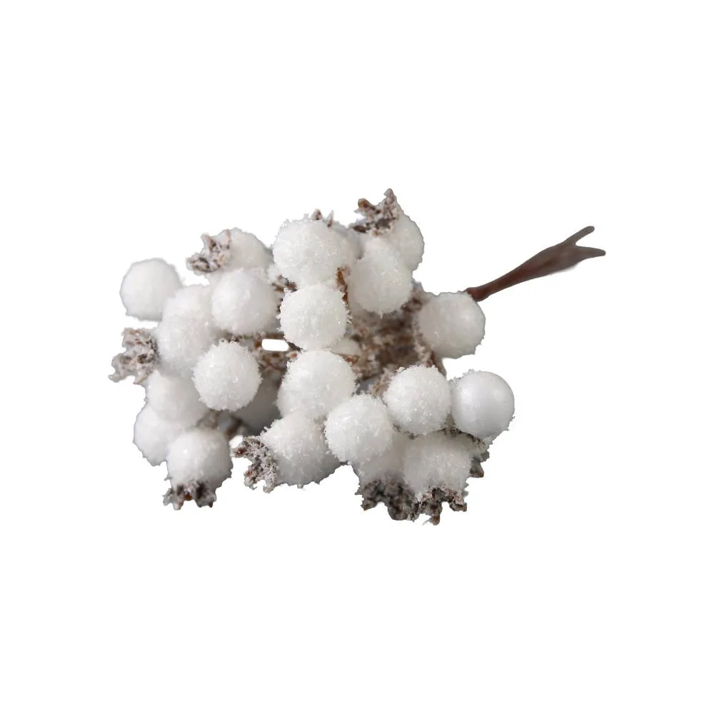 Pick decorativ cu bobite albe inzapezite 15 cm
