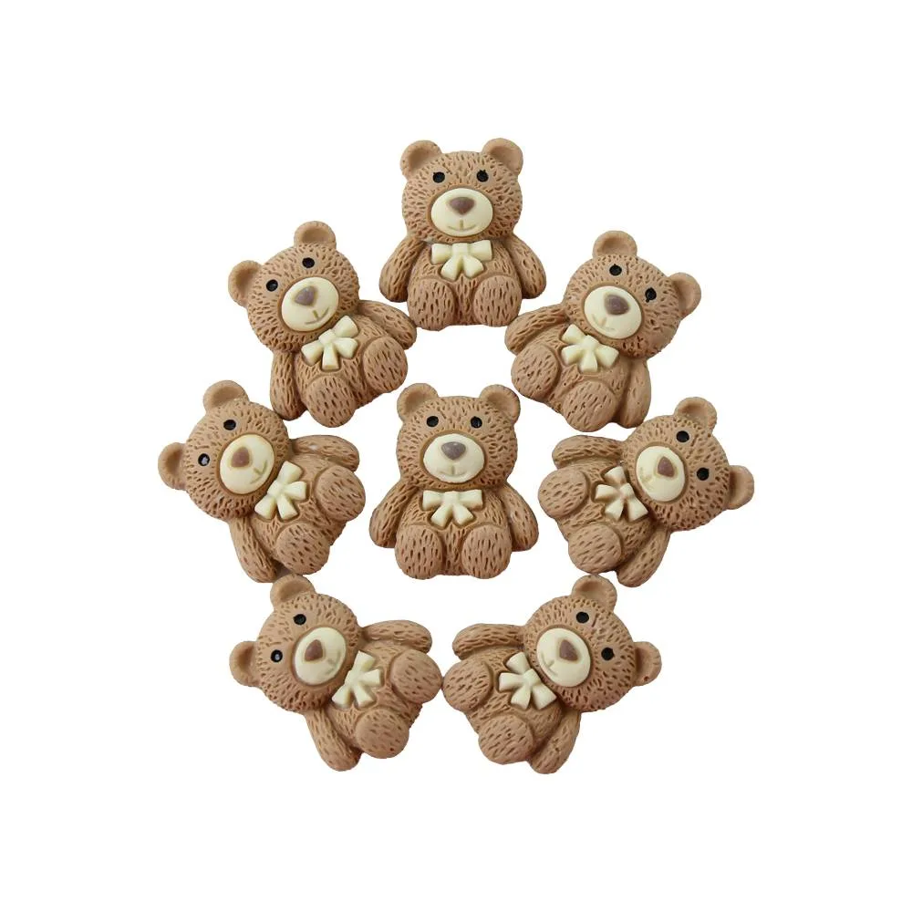 Set 8 ursuleti maro din rasina cu autoadeziv 2.5 cm