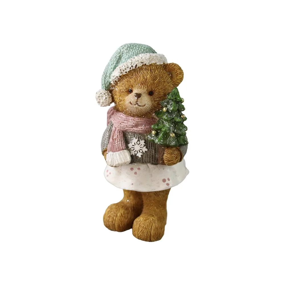Figurina decorativa Ursulet din rasina cu brad/steluta 15 cm