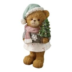 Figurina decorativa Ursulet din rasina cu brad/steluta 15 cm