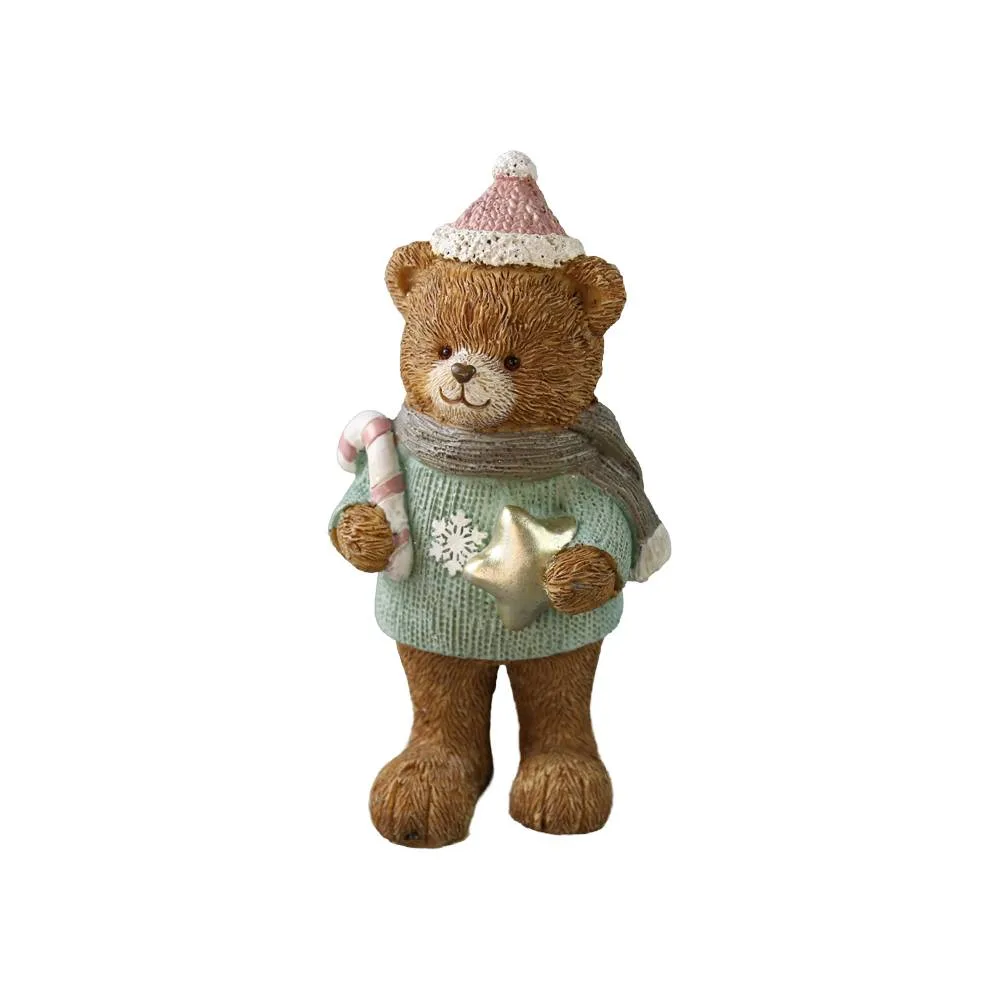 Figurina decorativa Ursulet din rasina cu brad/steluta 15 cm