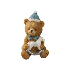 Figurina decorativa Ursulet din rasina cu cal balansoar/cadou 10 cm