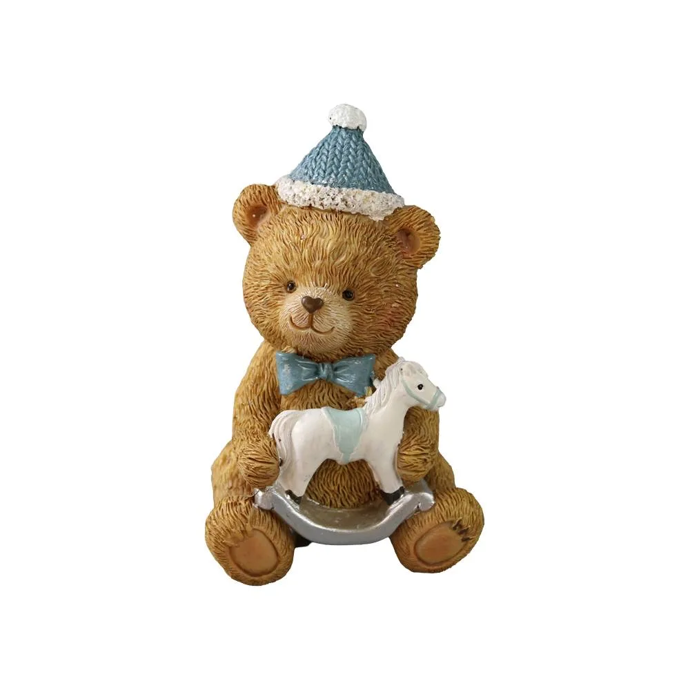 Figurina decorativa Ursulet din rasina cu cal balansoar/cadou 10 cm