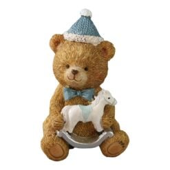 Figurina decorativa Ursulet din rasina cu cal balansoar/cadou 10 cm