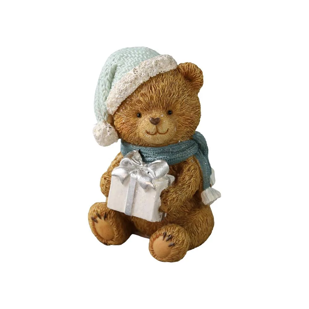 Figurina decorativa Ursulet din rasina cu cal balansoar/cadou 10 cm