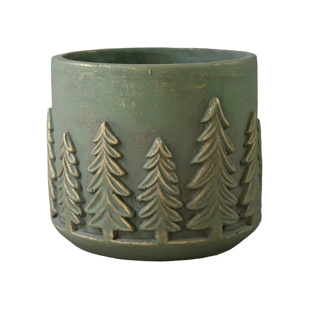 Ghiveci decorativ verde cu brazi aurii 14x13 cm