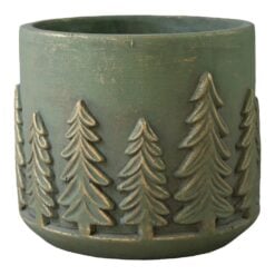 Ghiveci decorativ verde cu brazi aurii 14x13 cm