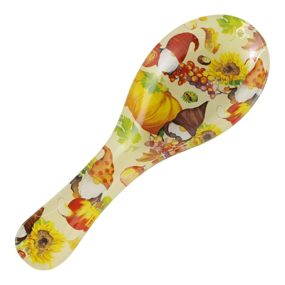 Suport lingura din sticla cu decor de toamna si spiridusi 7.5 x 21 cm Suport lingura din sticla cu decor de toamna si spiridusi 7.5 x 21 cm