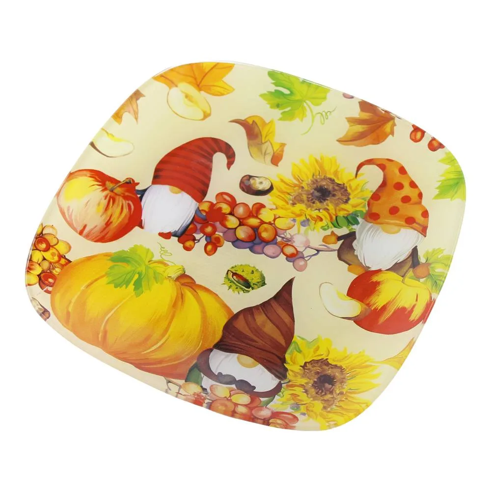 Farfurie din sticla cu decor de toamna si spiridusi 20 x 20 cm Farfurie din sticla cu decor de toamna si spiridusi 20 x 20 cm