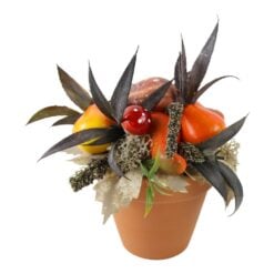 Aranjament de toamna in ghiveci ceramic cu dovlecei 17 cm