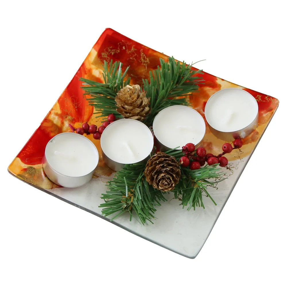 Aranjament de Advent pe platou din sticla