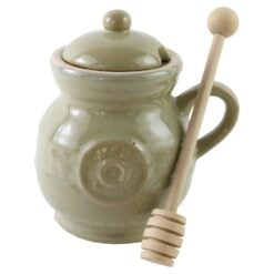 Recipient pentru miere din ceramica cu lingurita lemn 10 x 14 cm
