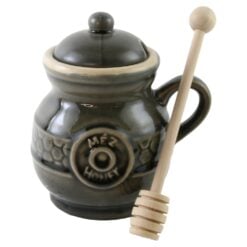 Recipient pentru miere din ceramica cu lingurita lemn 10 x 14 cm