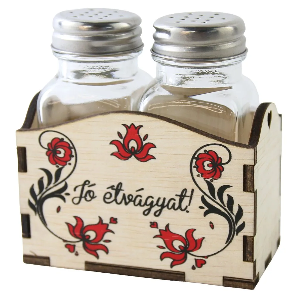 Set 2 recipiente condimente cu suport din lemn Jo etvagyat 9x10 cm Set 2 recipiente condimente cu suport din lemn Jo etvagyat 9x10 cm