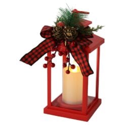 Felinar decorativ de Craciun cu lumanare LED 10x21 cm