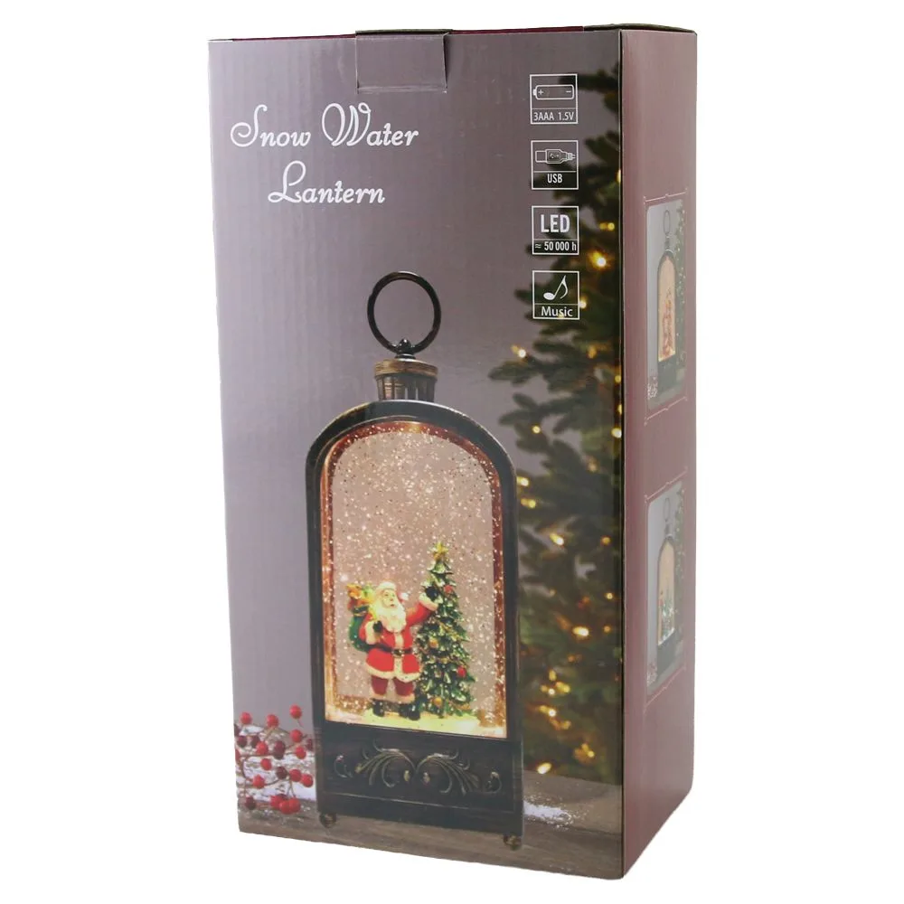 Felinar de Craciun muzical cu LED si efect de ninsoare Sfanta Familie 10x23 cm