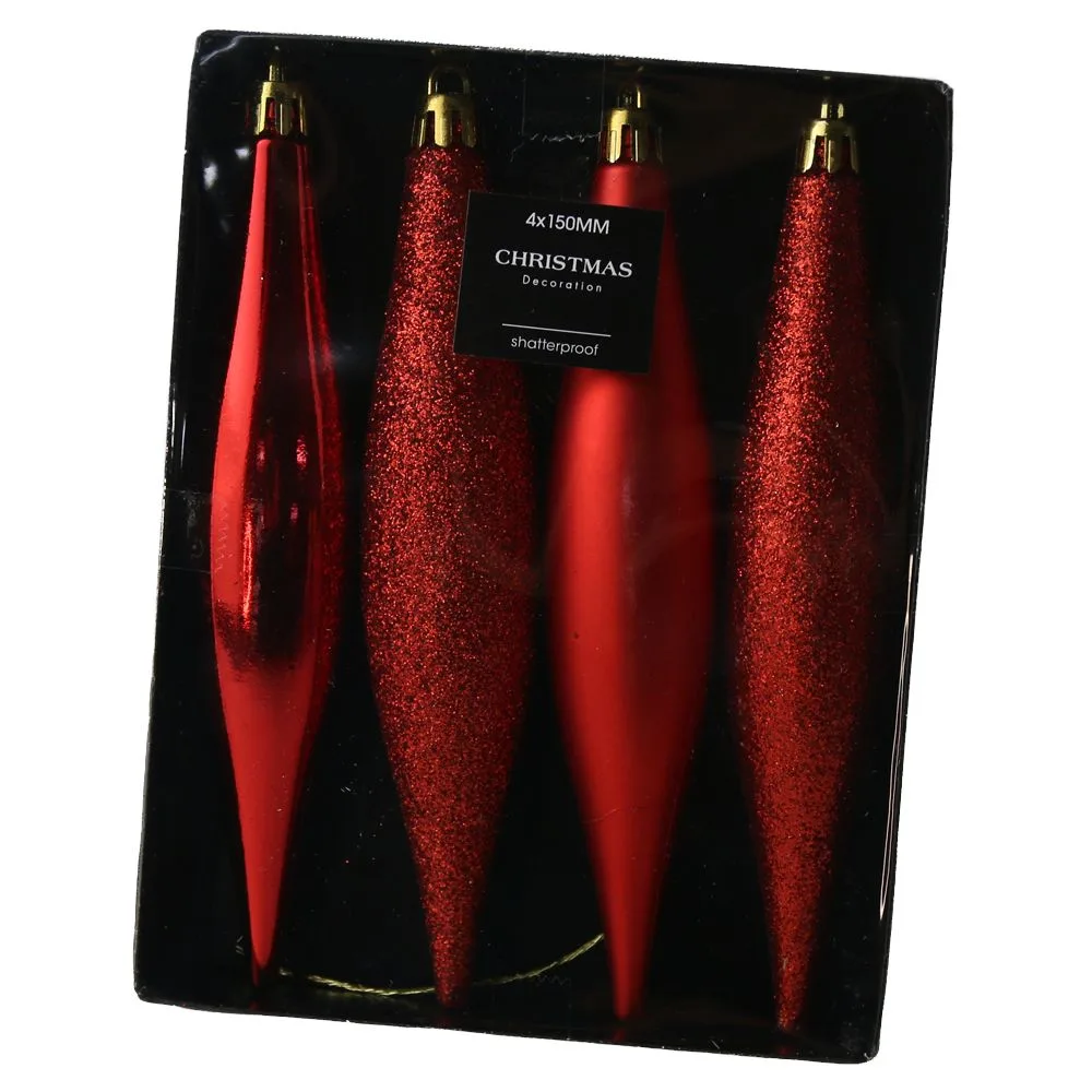 Set 4 globuri rosii tip turturi pentru brad