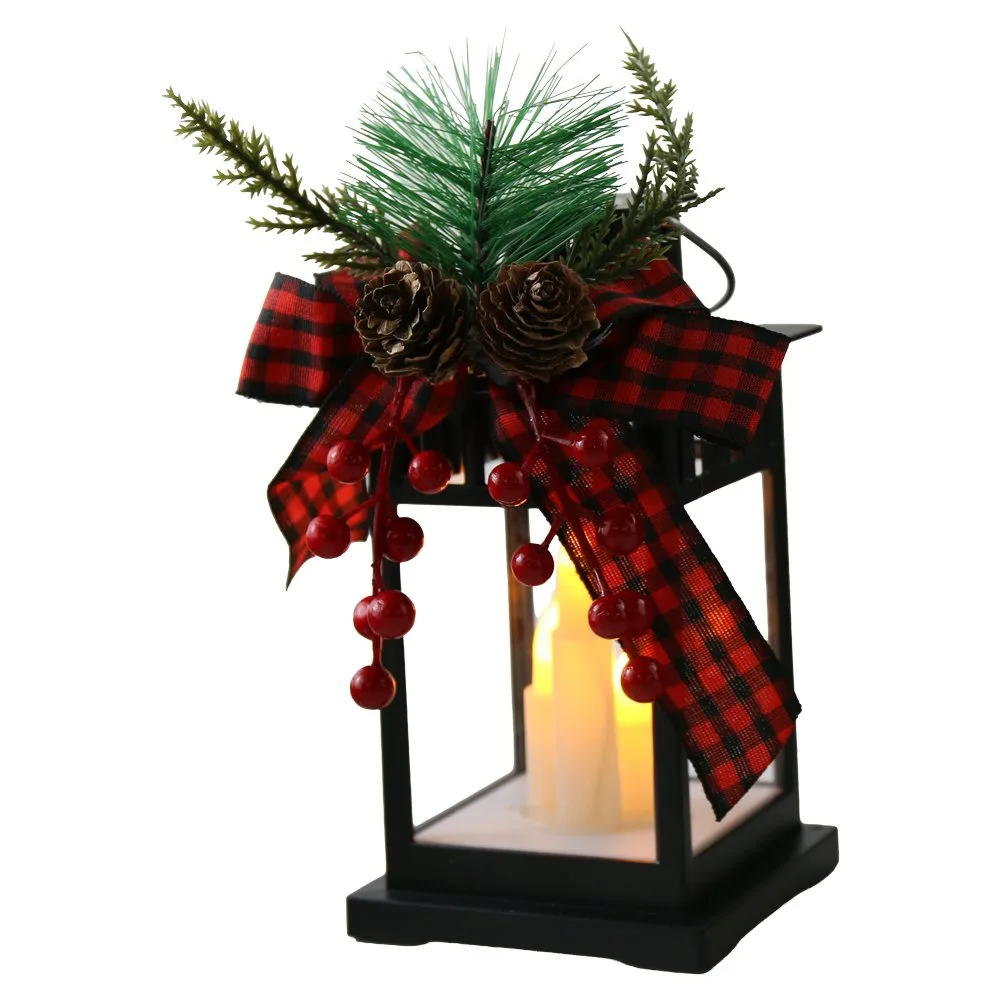 Felinar decorativ de Craciun cu lumanari LED 8x15 cm