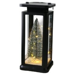 Felinar decorativ de Craciun cu bradut si LED 10x22 cm