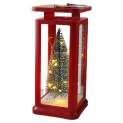 Felinar decorativ de Craciun cu bradut si LED 10x22 cm