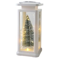 Felinar decorativ de Craciun cu bradut si LED 10x22 cm