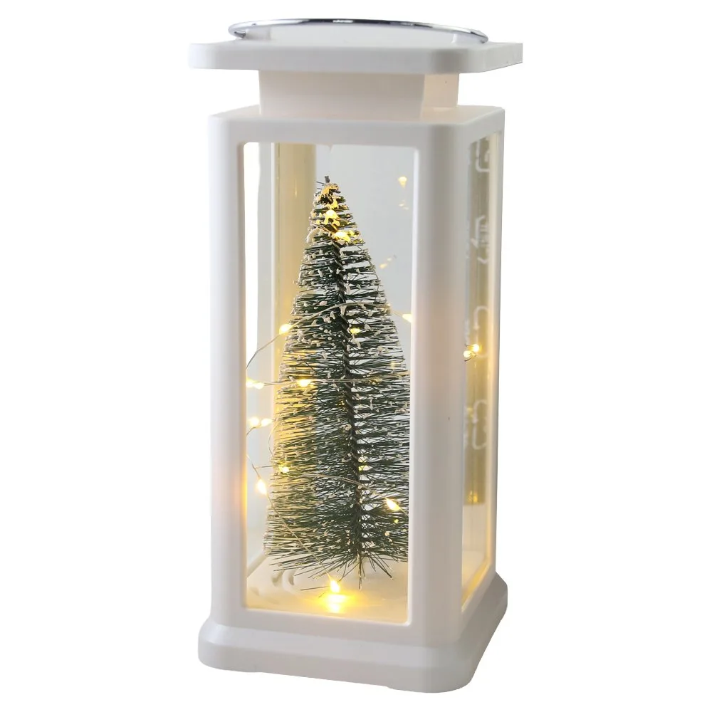 Felinar decorativ de Craciun cu bradut si LED 10x22 cm