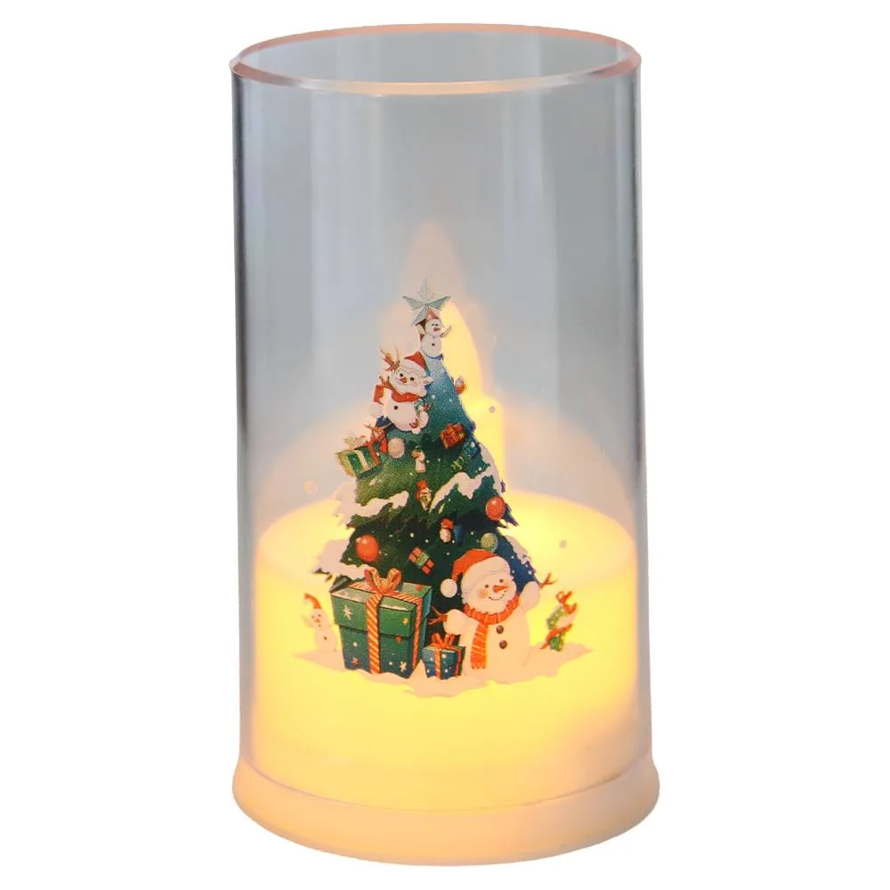 Candela cilindrica cu LED si model de Craciun 5x9 cm Candela cilindrica cu LED si model de Craciun 5x9 cm