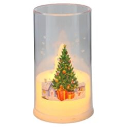 Candela cilindrica cu LED si model de Craciun 5x9 cm