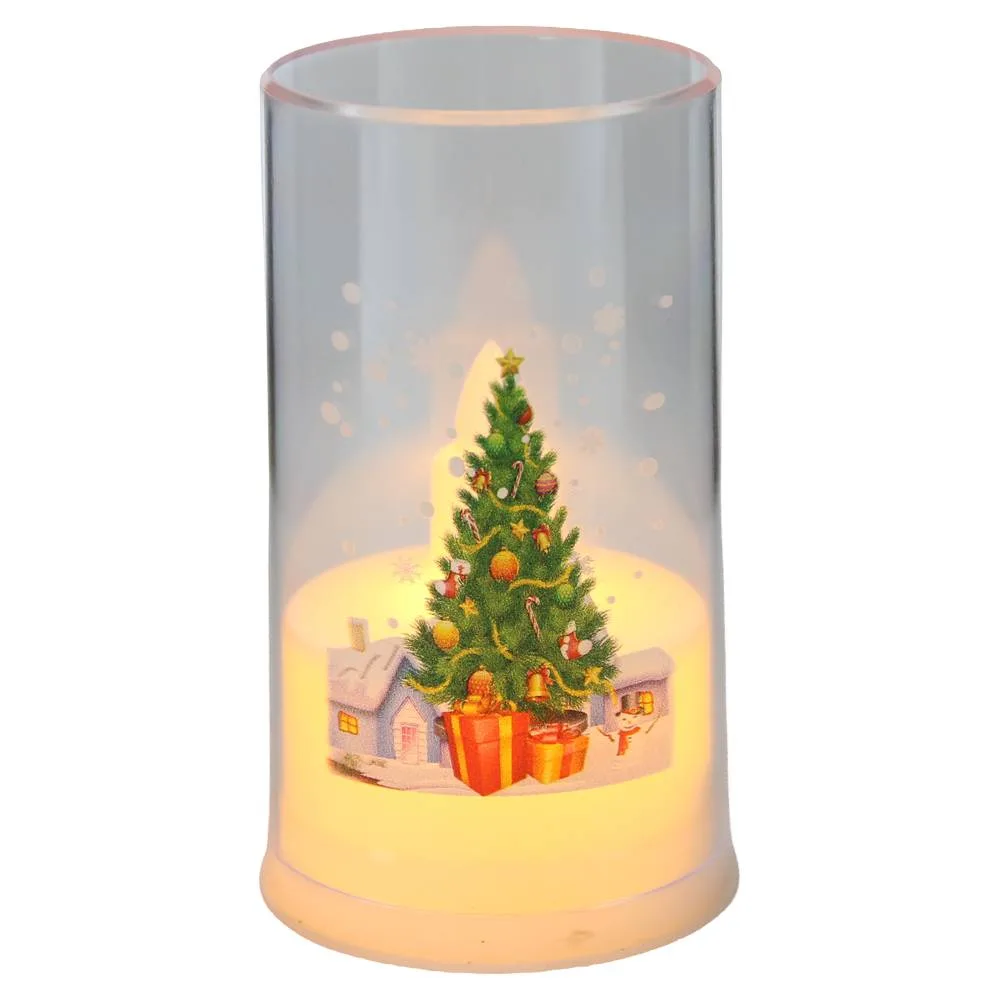 Candela cilindrica cu LED si model de Craciun 5x9 cm Candela cilindrica cu LED si model de Craciun 5x9 cm