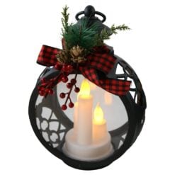 Felinar decorativ de Craciun cu lumanari LED 17x25 cm