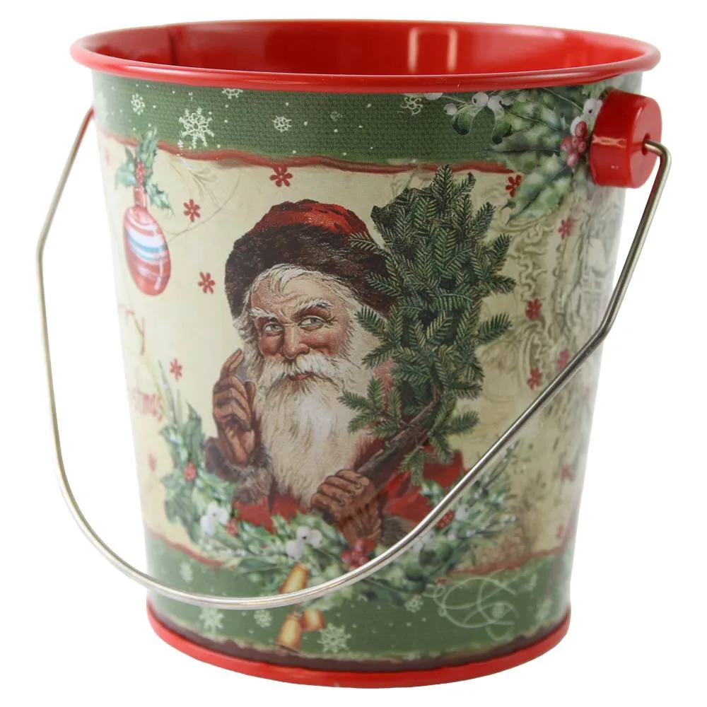 Ghiveci tip galeata din metal "Merry Christmas" 10x10 cm