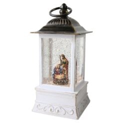 Felinar de Craciun muzical cu LED si efect de ninsoare Sfanta Familie 10x21.5 cm
