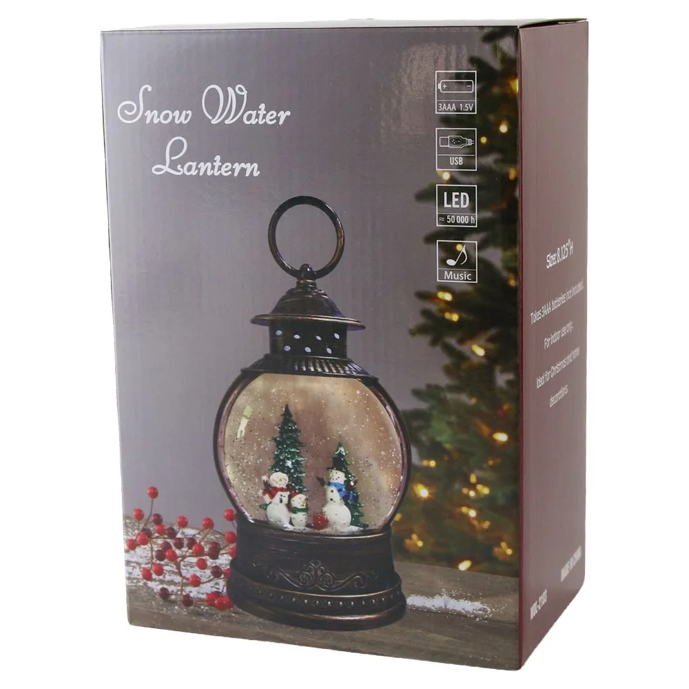 Felinar de Craciun muzical cu LED si efect de ninsoare Mos Craciun 12.5x20 cm
