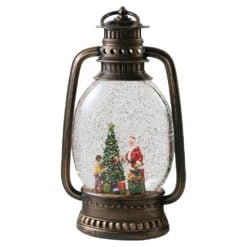 Felinar de Craciun muzical cu LED si efect de ninsoare Mos Craciun 15x28 cm