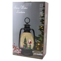 Felinar de Craciun muzical cu LED si efect de ninsoare Mos Craciun 15x28 cm