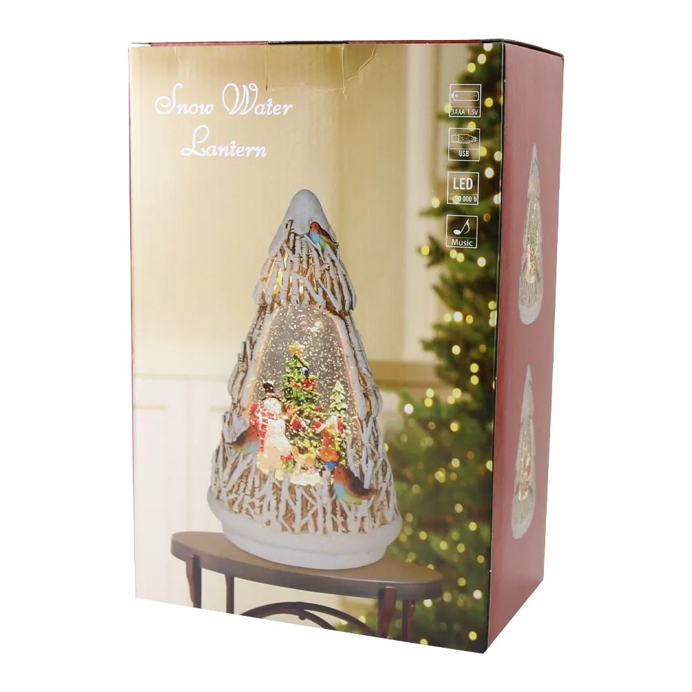 Ornament de Craciun muzical cu LED si efect de ninsoare Brad cu pasari 14x25 cm Ornament de Craciun muzical cu LED si efect de ninsoare Brad cu pasari 14x25 cm
