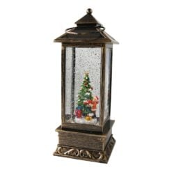 Felinar de Craciun muzical cu LED si efect de ninsoare Brad festiv 10x27 cm